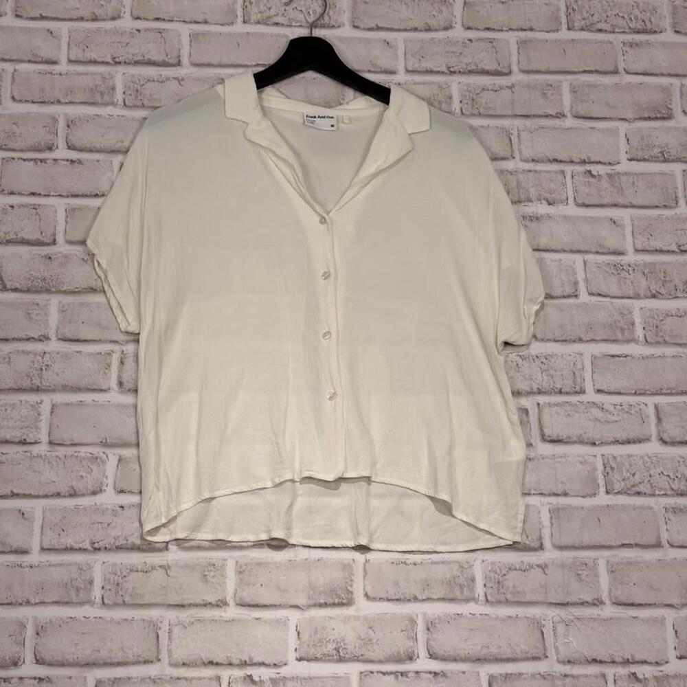 Frank and Oak Short‎ Sleeve Ivory Blouse Lenzing/Viscose Women's L